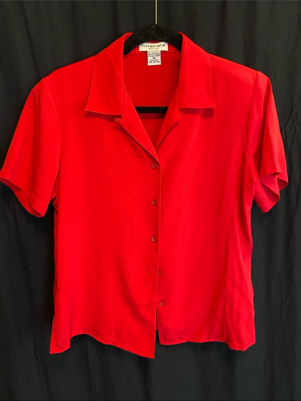 Vintage Notations Bright Red Short Sleeve Button-Up Blouse